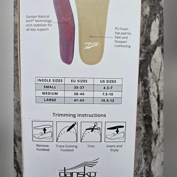 Womens Dansko All-day Comfort Insoles With Trimmable Footbed Size Large (10.5-13 - Picture 4 of 9